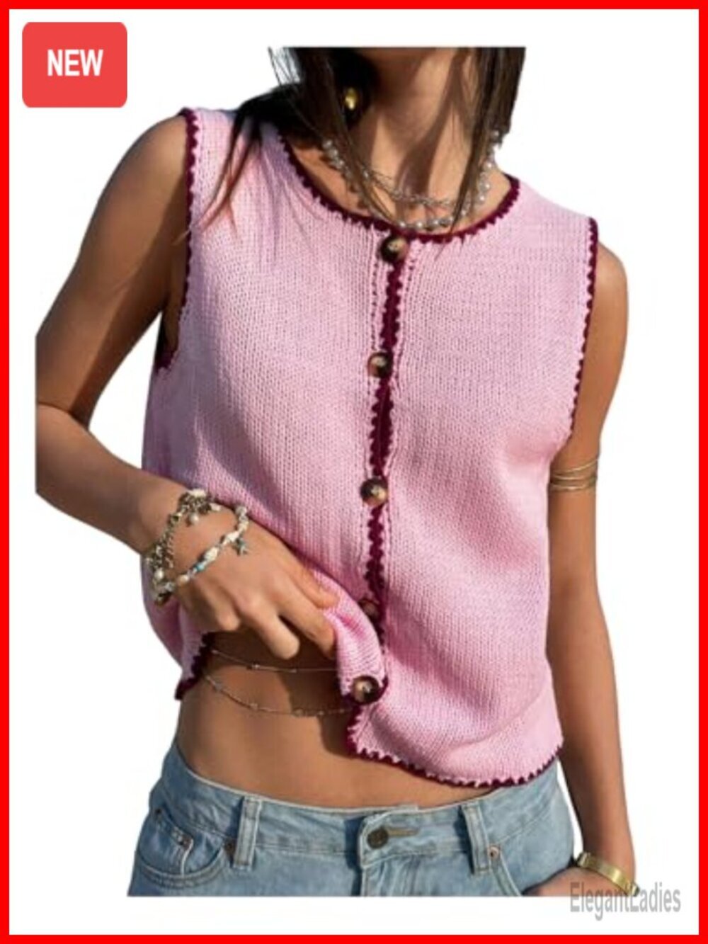 Women's Knit Cropped Sweater Vest Button Down Sleeveless Vest Top